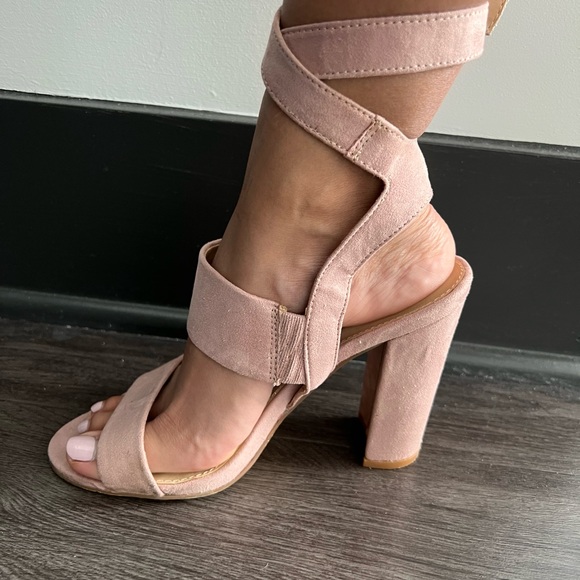 EUC Light Pink Suede Block Heels - Picture 5 of 5